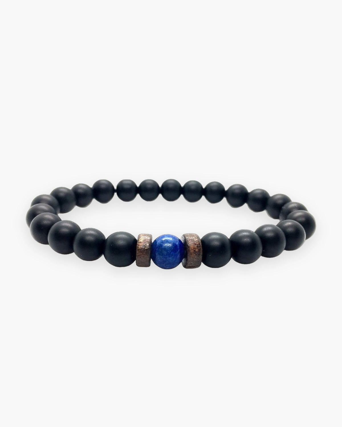 Atlas black bead bracelet in matte black and lapis natural stone [c:matteblacklapis]
