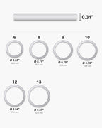 Atlas ring sizes US 6 to 13 with inner diameters and the 0.31 inch band width [u:in]