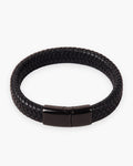 Atlas black braided leather magnetic bracelet in black leather and steel [c:black]