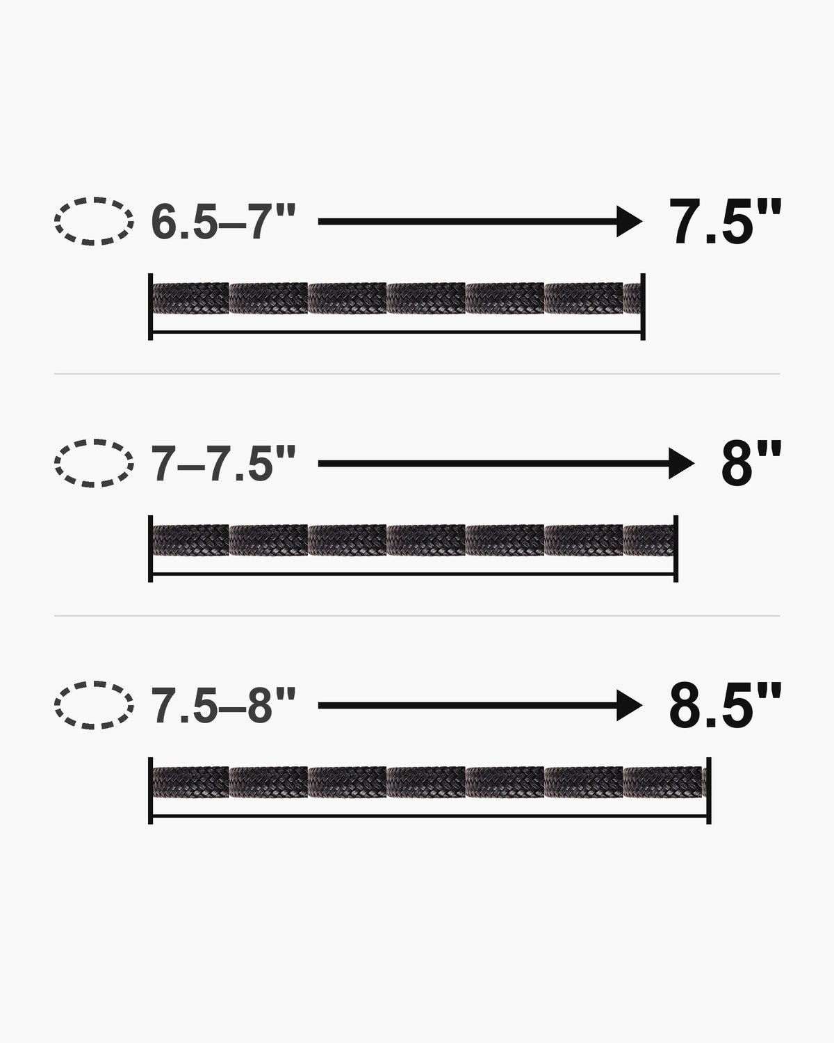 Bracelet length guide: wrist 6.5-7 in fits the 7.5 inch bracelet; wrist 7-7.5 in fits the 8 inch bracelet; wrist 7.5-8 in fits the 8.5 inch bracelet [u:in]