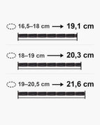 Bracelet length guide: wrist 16.5-18 cm fits the 19.1 cm bracelet; wrist 18-19 cm fits the 20.3 cm bracelet; wrist 19-20.5 cm fits the 21.6 cm bracelet [u:mm]