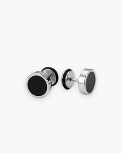 Boucles d'oreilles homme puces rondes noires en acier inoxydable