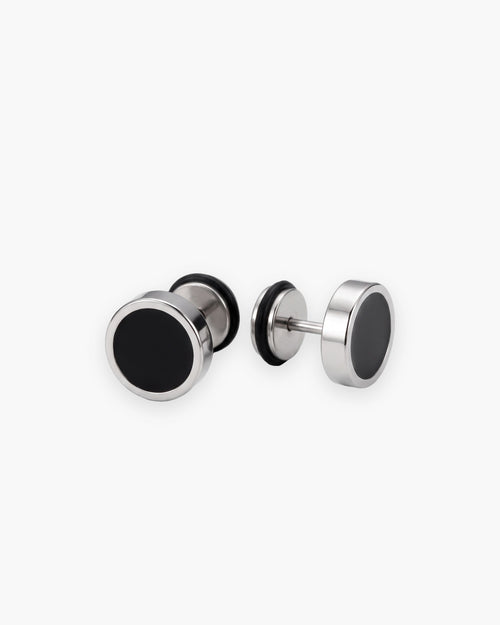 Boucles d'oreilles homme puces rondes noires en acier inoxydable