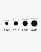 Atlas Black Disc Stud Earrings stud diameters 0.24 to 0.47 inch at true scale [u:in]
