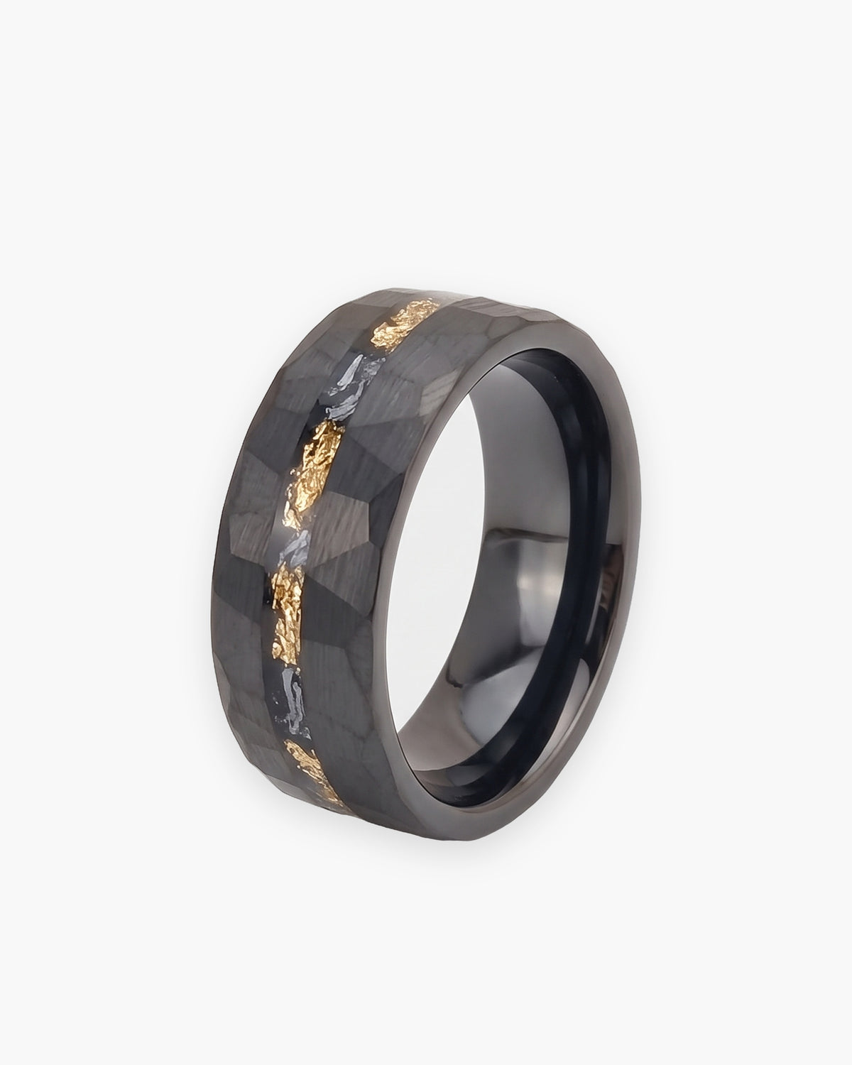 Atlas black faceted gold flake ring in black tungsten carbide [c:black]