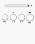 Atlas ring sizes 8 to 12 with inner diameters from 0.71 to 0.84 inch and the 0.31 inch band width [u:in]