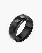 Atlas black faceted tungsten carbide ring in black tungsten carbide [c:black]
