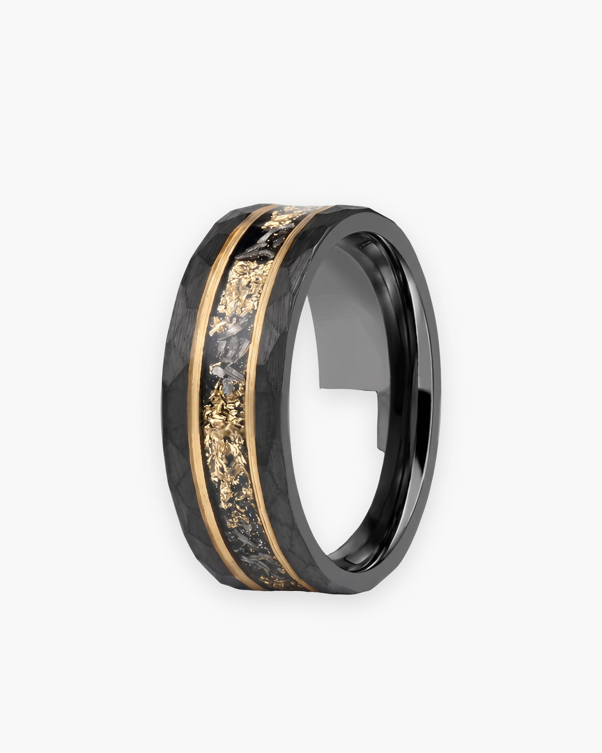 Atlas black gold-tone flake ring in black tungsten carbide [c:black]