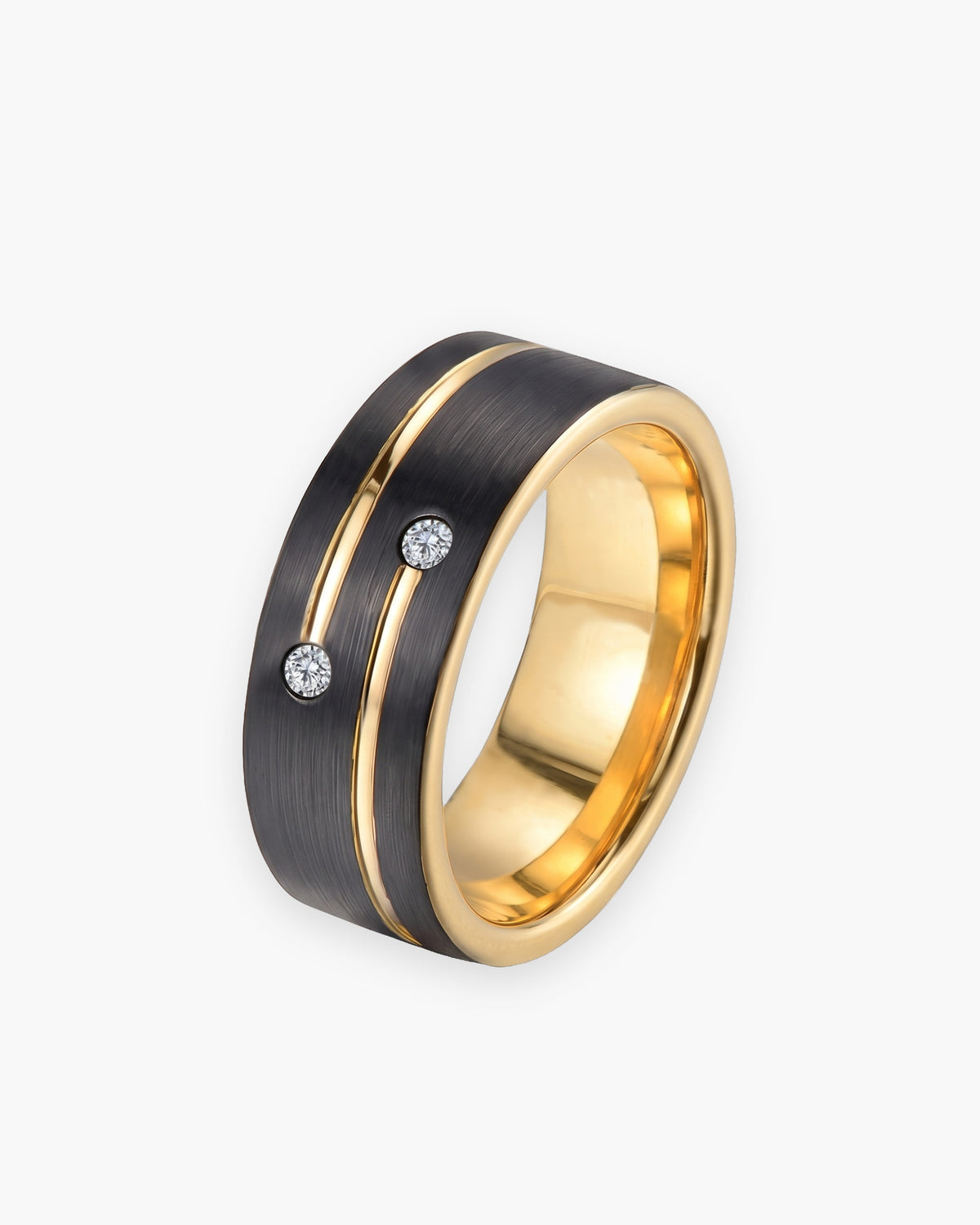 Atlas black and gold-tone groove tungsten ring in black and gold-tone tungsten carbide [c:black]