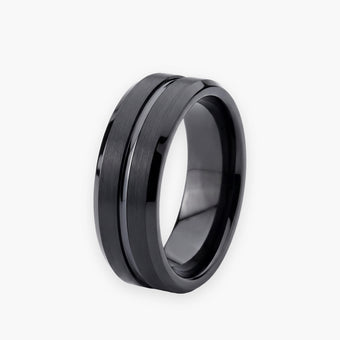 Alliance homme en carbure de tungstène noir à rainure