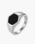 Atlas black hexagon signet ring in silver titanium steel [c:silver]