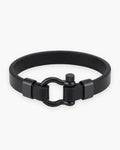 Atlas black leather shackle bracelet in black leather and steel [c:black]