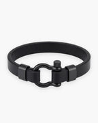 Atlas black leather shackle bracelet in black leather and steel [c:black]