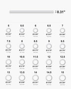Atlas ring sizes 5 to 15 with inner diameters from 0.62 to 0.94 inch [u:in]
