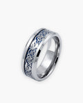 Atlas blue Celtic knot tungsten ring in silver-tone and blue tungsten carbide [c:silver]