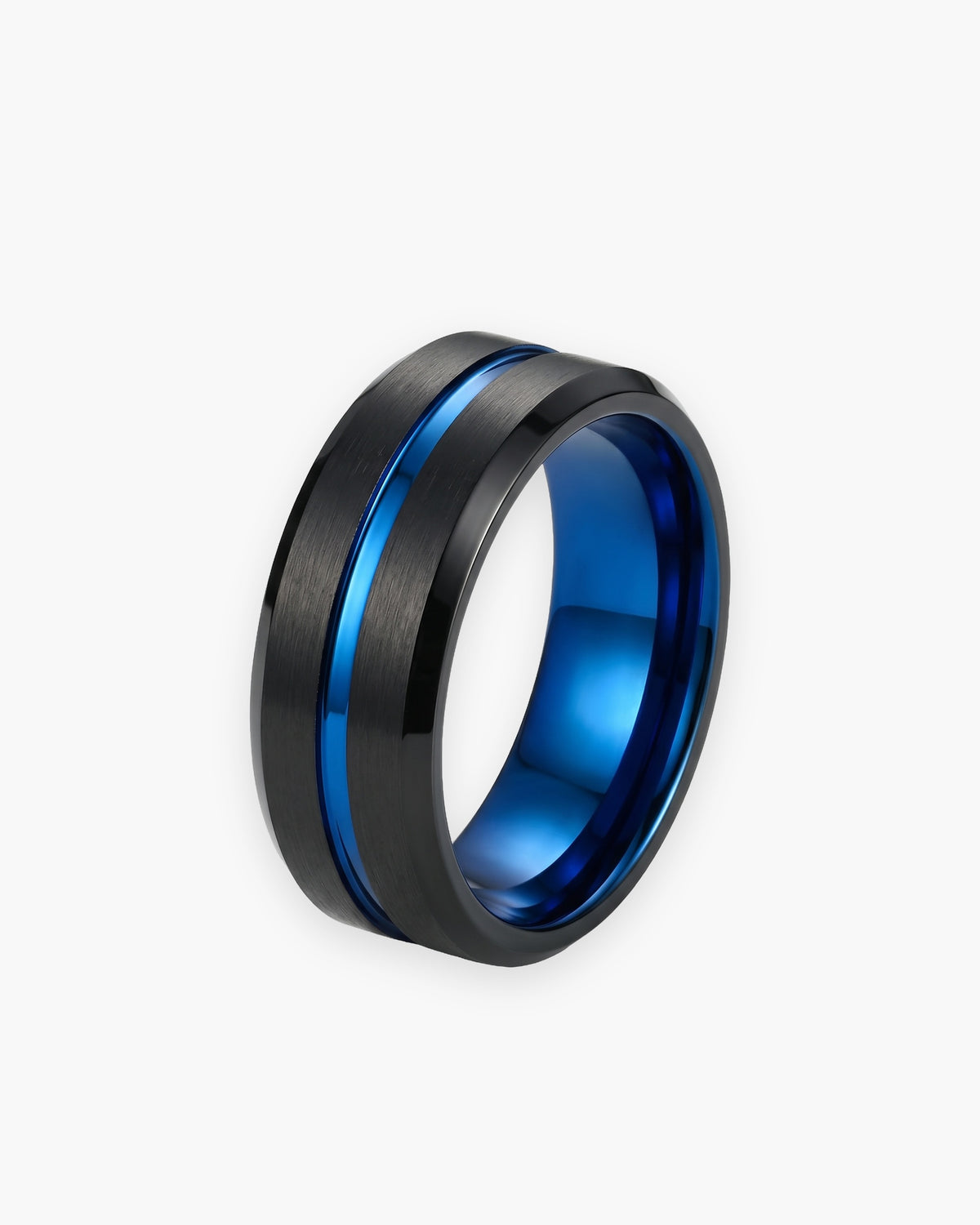 Atlas blue groove ring in black tungsten carbide in black tungsten carbide [c:black]