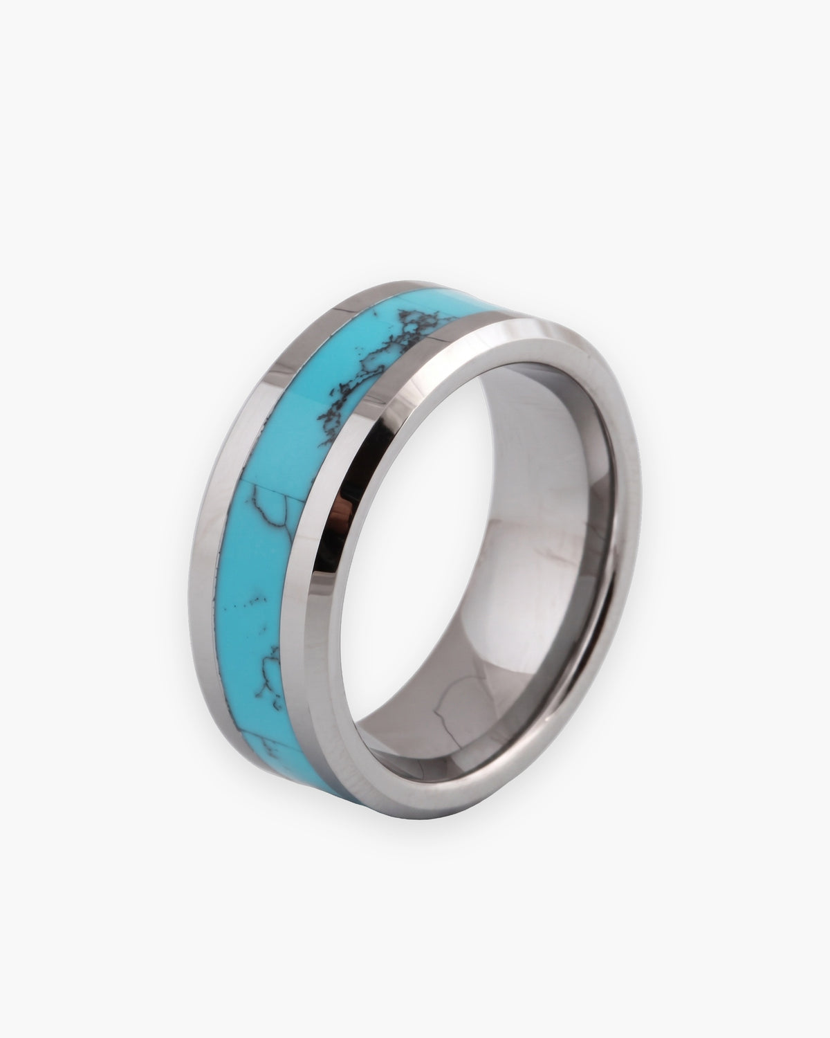 Atlas blue stone inlay band in silver-tone stainless steel [c:silver]
