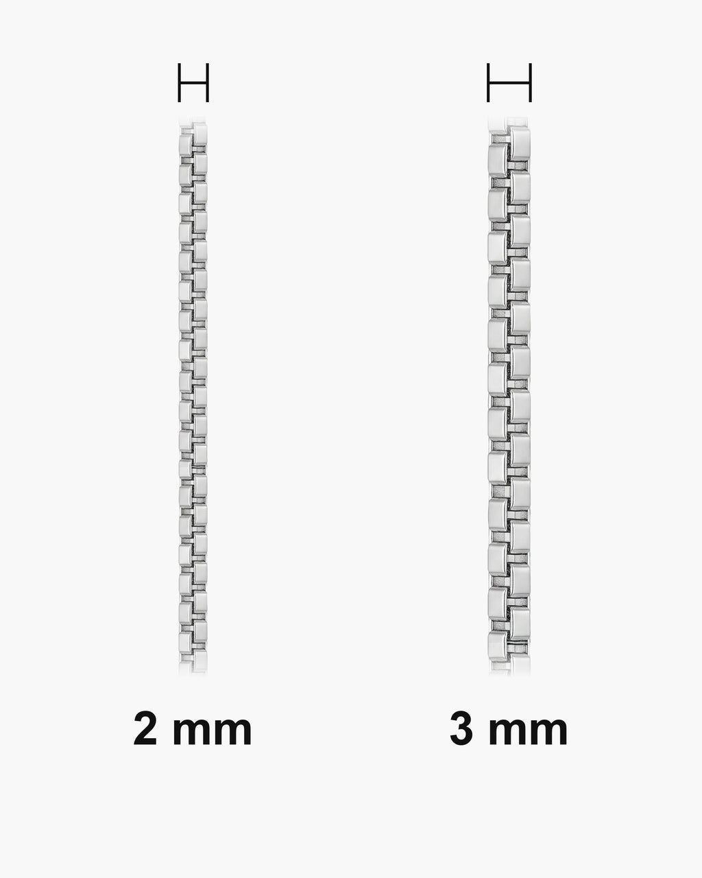 Atlas box chain with extender actual widths 2 mm, 3 mm [u:mm]