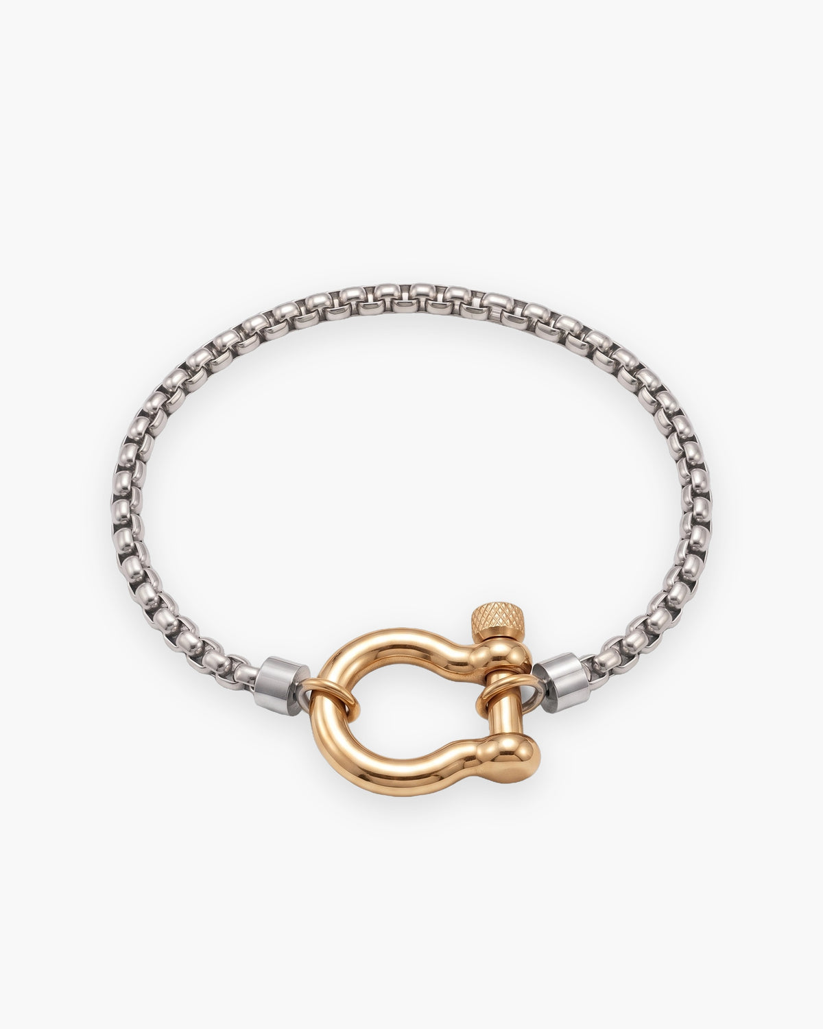 Atlas box link shackle bracelet in silver-tone with gold-tone shackle stainless steel [c:silvergold]