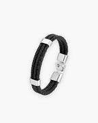 Atlas braided leather magnetic bracelet in black leather and silver-tone leather and steel [c:blacksilver]