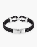 Atlas braided leather shackle bracelet in black and silver-tone leather and steel [c:blacksilver]