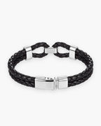 Atlas braided leather shackle bracelet in black and silver-tone leather and steel [c:blacksilver]