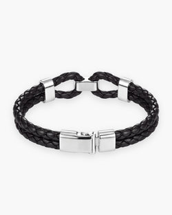 Atlas braided leather shackle bracelet in black and silver-tone leather and steel [c:blacksilver]