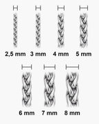 Atlas braided wheat chain widths 2.5 to 8 mm at true scale [u:mm]