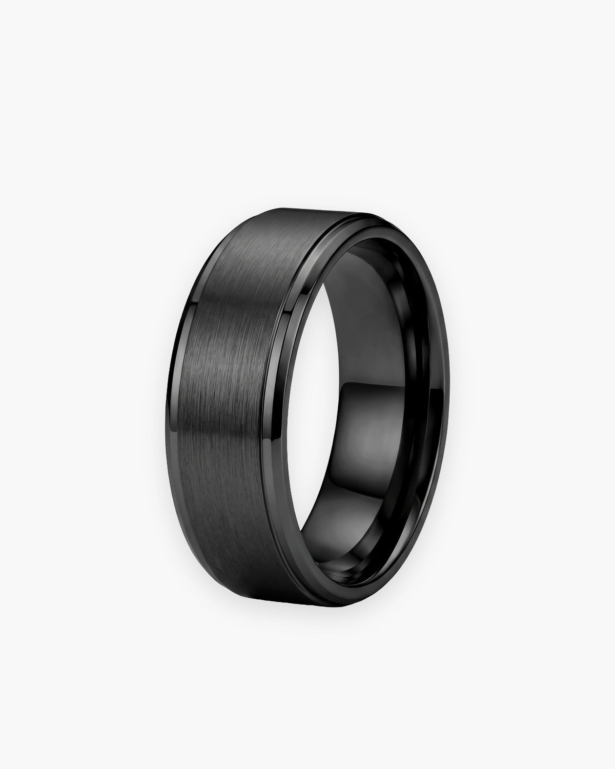 Atlas brushed beveled edge band ring in black stainless steel [c:black]