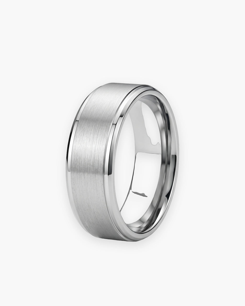 Atlas brushed beveled edge band ring in silver stainless steel [c:silver]