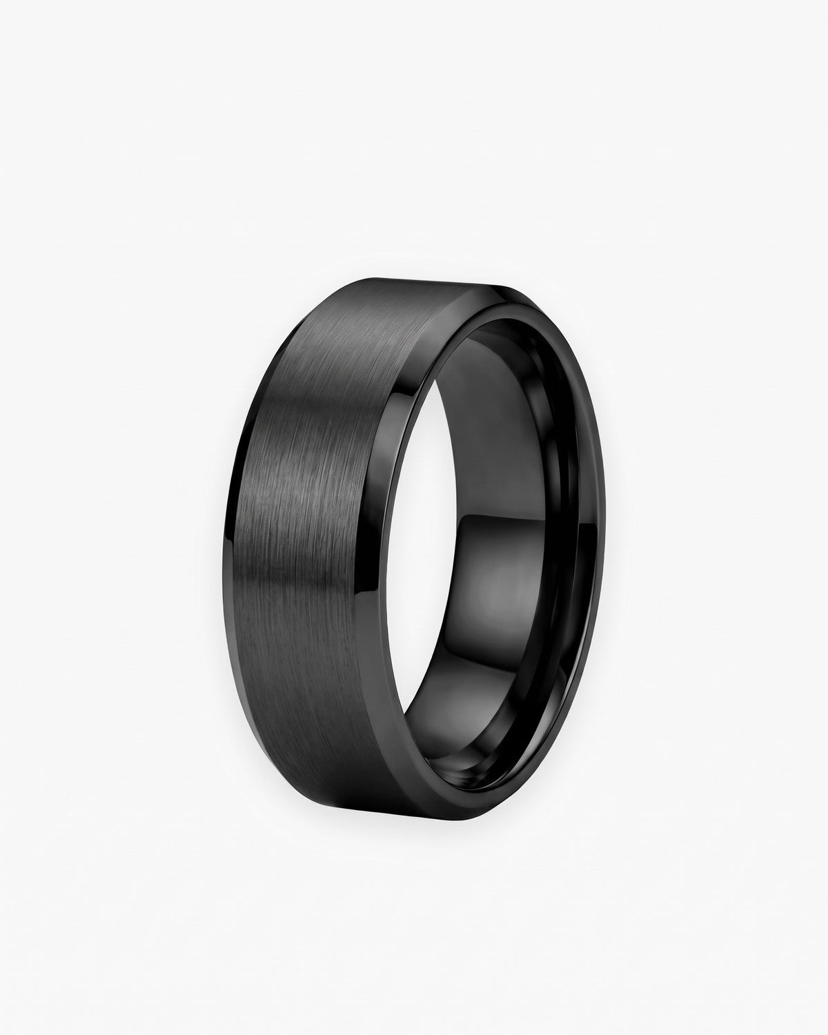 Atlas brushed beveled edge band ring in black stainless steel [c:black]