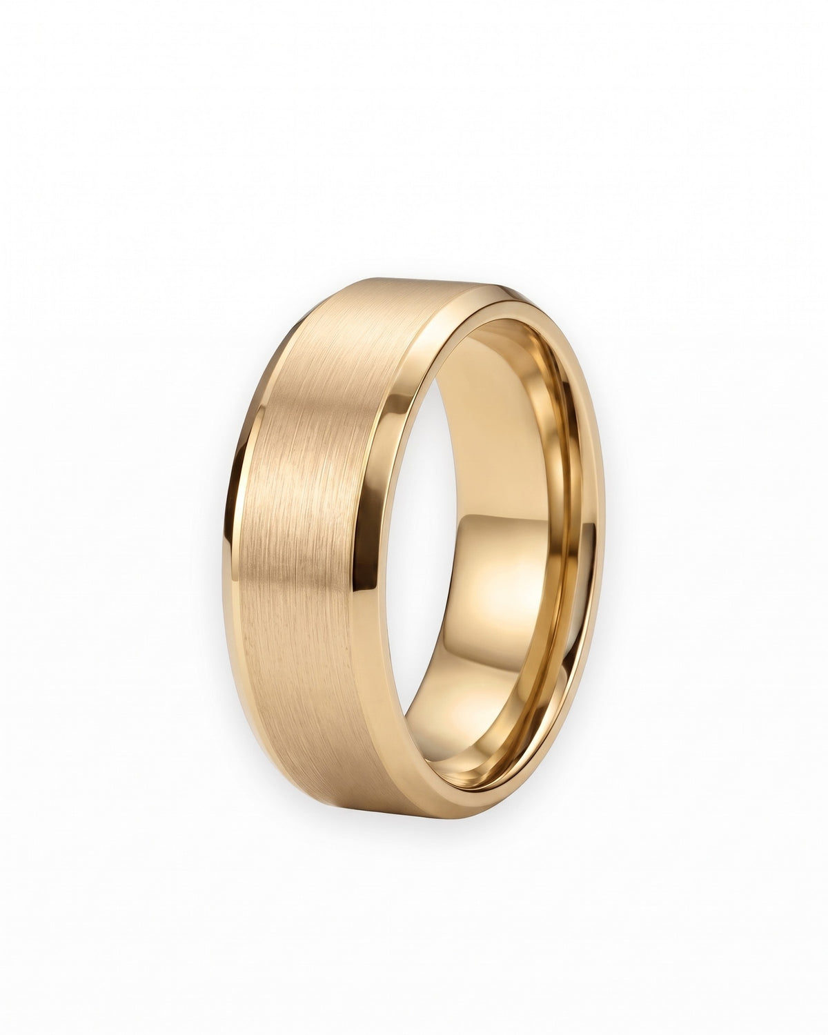 Atlas brushed beveled edge band ring in gold-tone stainless steel [c:gold]