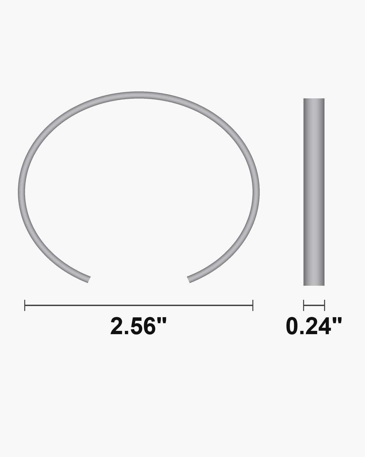 Atlas brushed cuff dimensions: 2.56 inch across, 0.24 inch wide [u:in]
