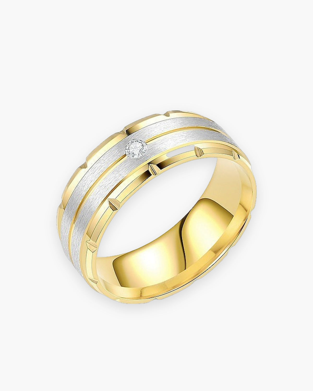 Atlas brushed cubic zirconia band ring in gold-tone and silver stainless steel [c:goldsilver]
