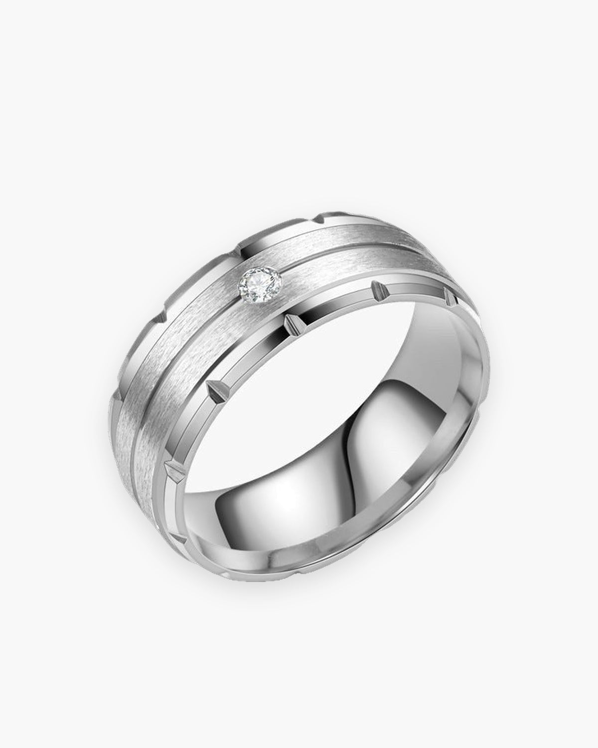 Atlas brushed cubic zirconia band ring in silver stainless steel [c:silver]