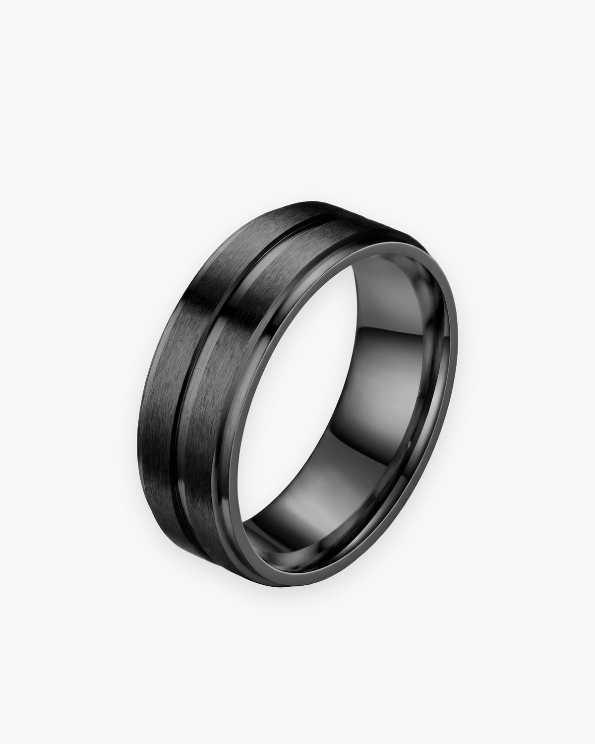 Atlas brushed double groove ring in black stainless steel [c:black]