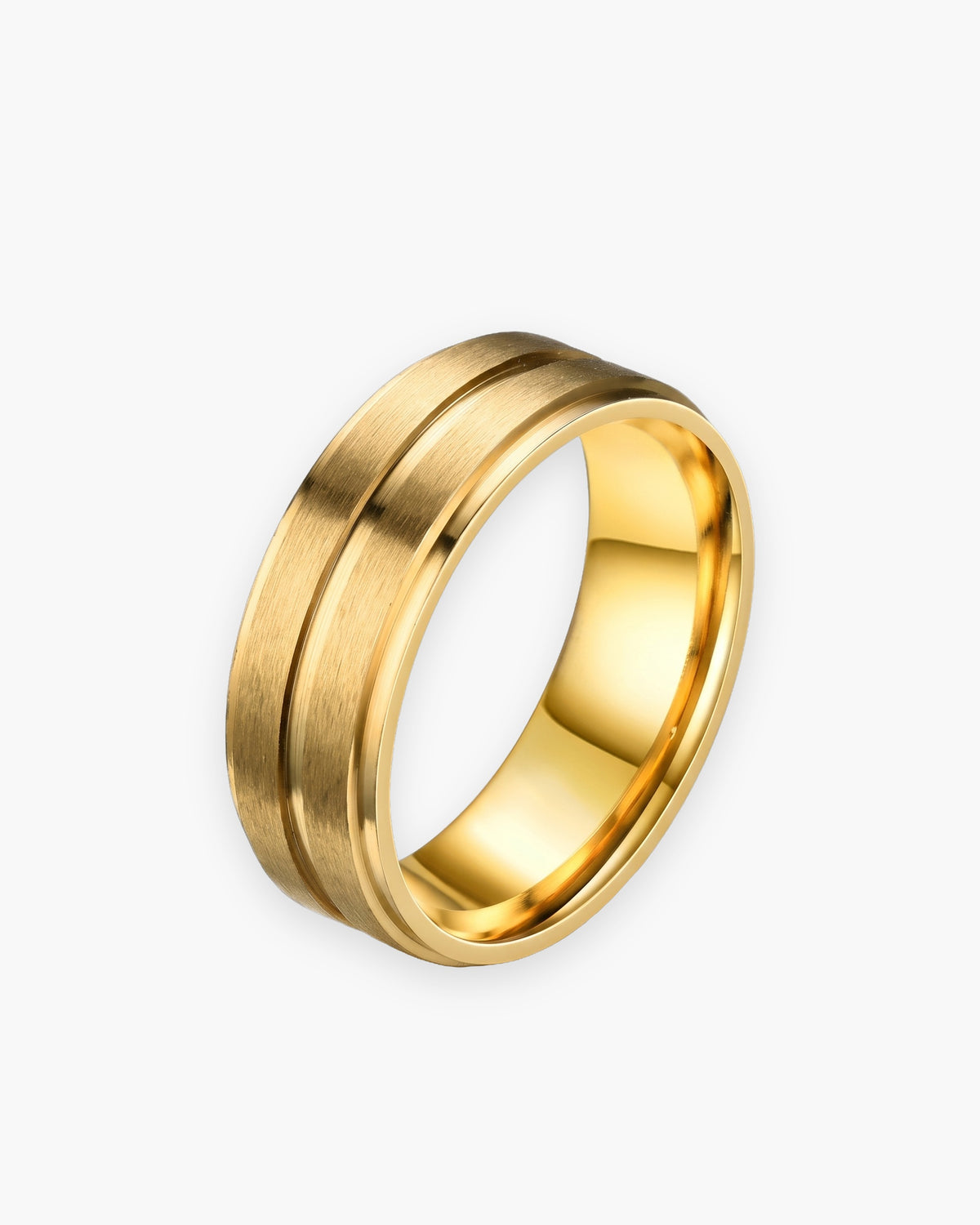 Atlas brushed double groove ring in gold-tone stainless steel [c:gold]