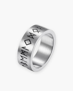 Bague homme runes en acier inoxydable brossé