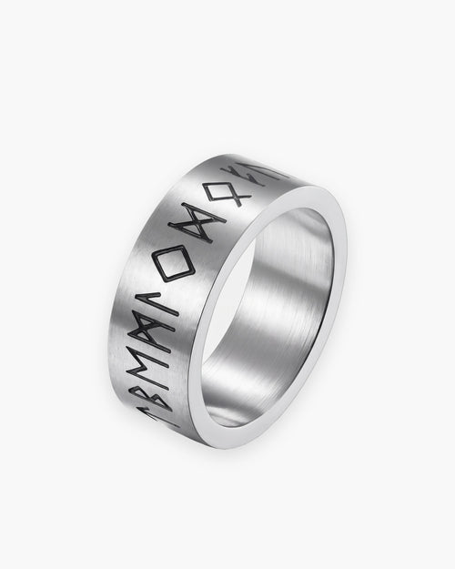 Bague homme runes en acier inoxydable brossé