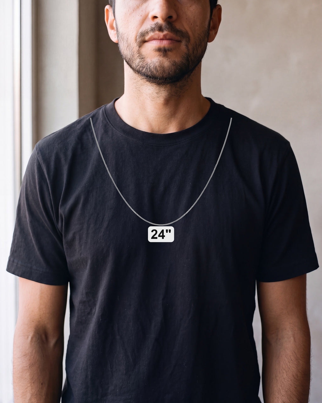 Atlas byzantine chain and bracelet set length 24" shown on the chest [u:in]
