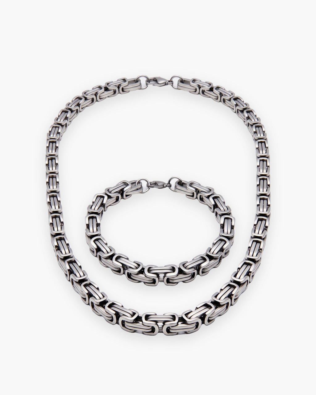 Atlas byzantine chain and bracelet set in silver stainless steel [c:silver]