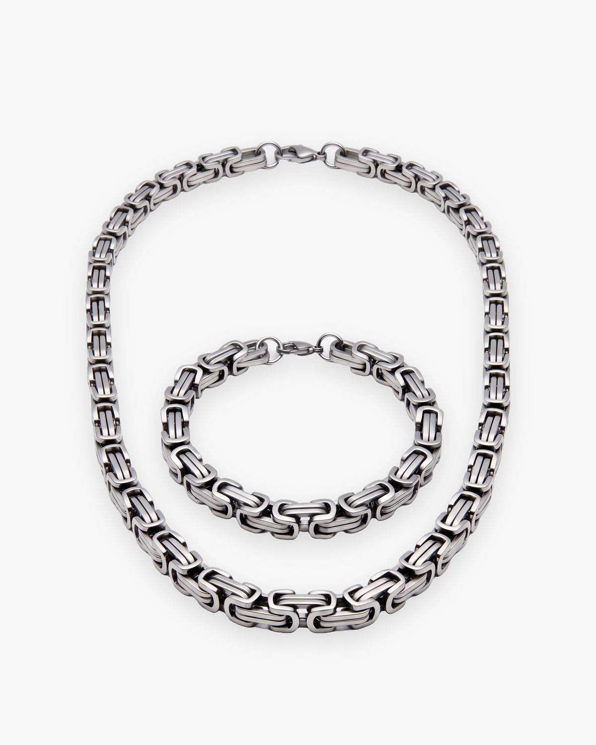 Atlas byzantine chain and bracelet set in silver stainless steel [c:silver]