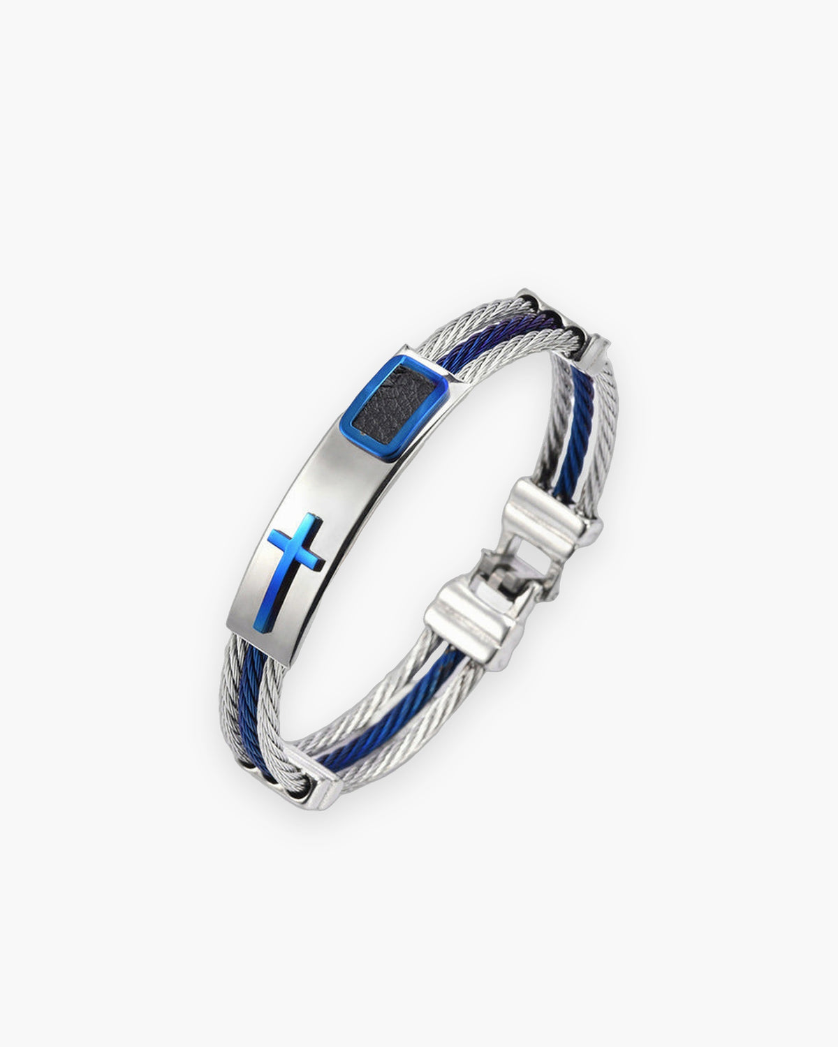 Atlas cable cross bracelet in blue titanium steel [c:blue]