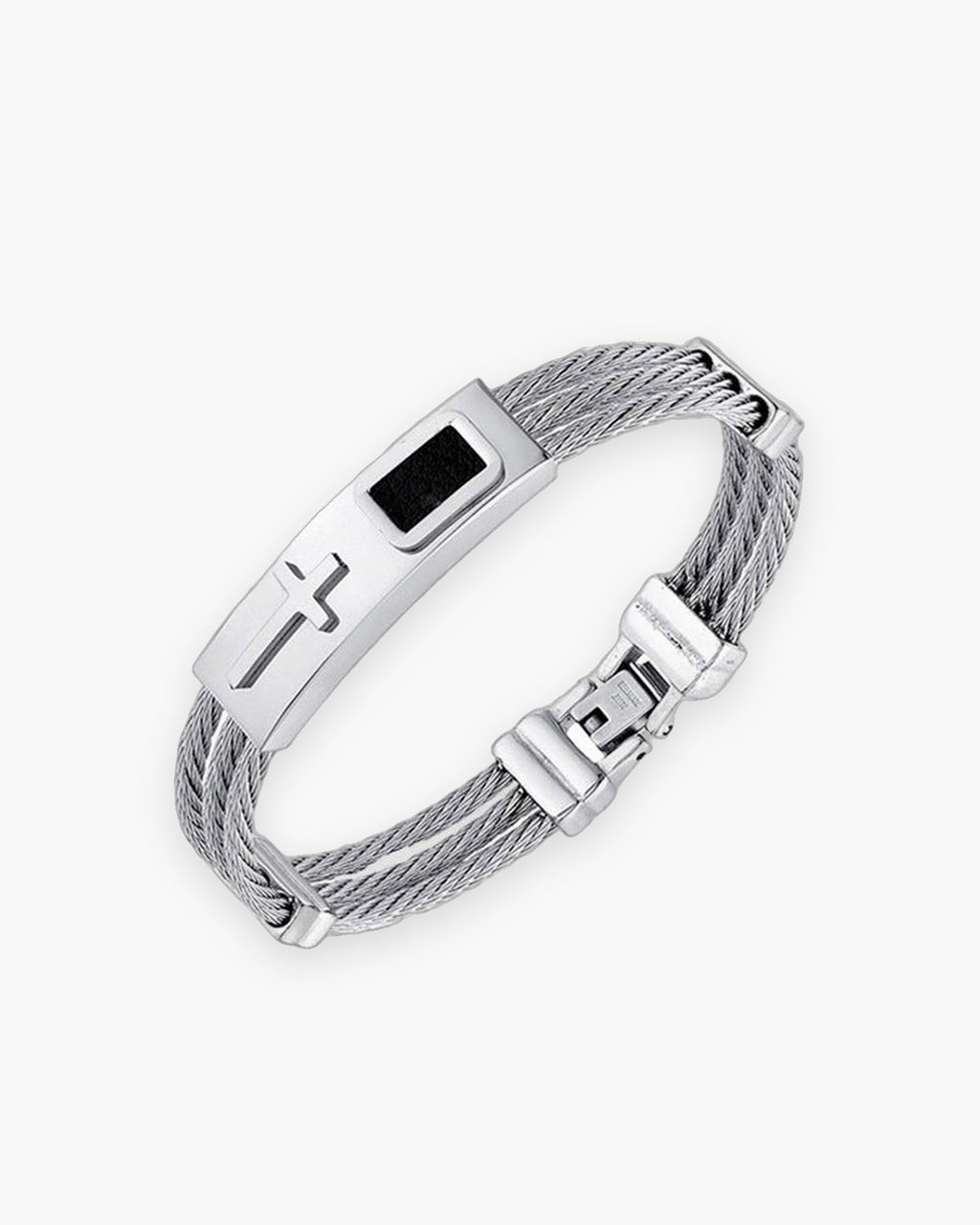 Atlas cable cross bracelet in silver titanium steel [c:silver]
