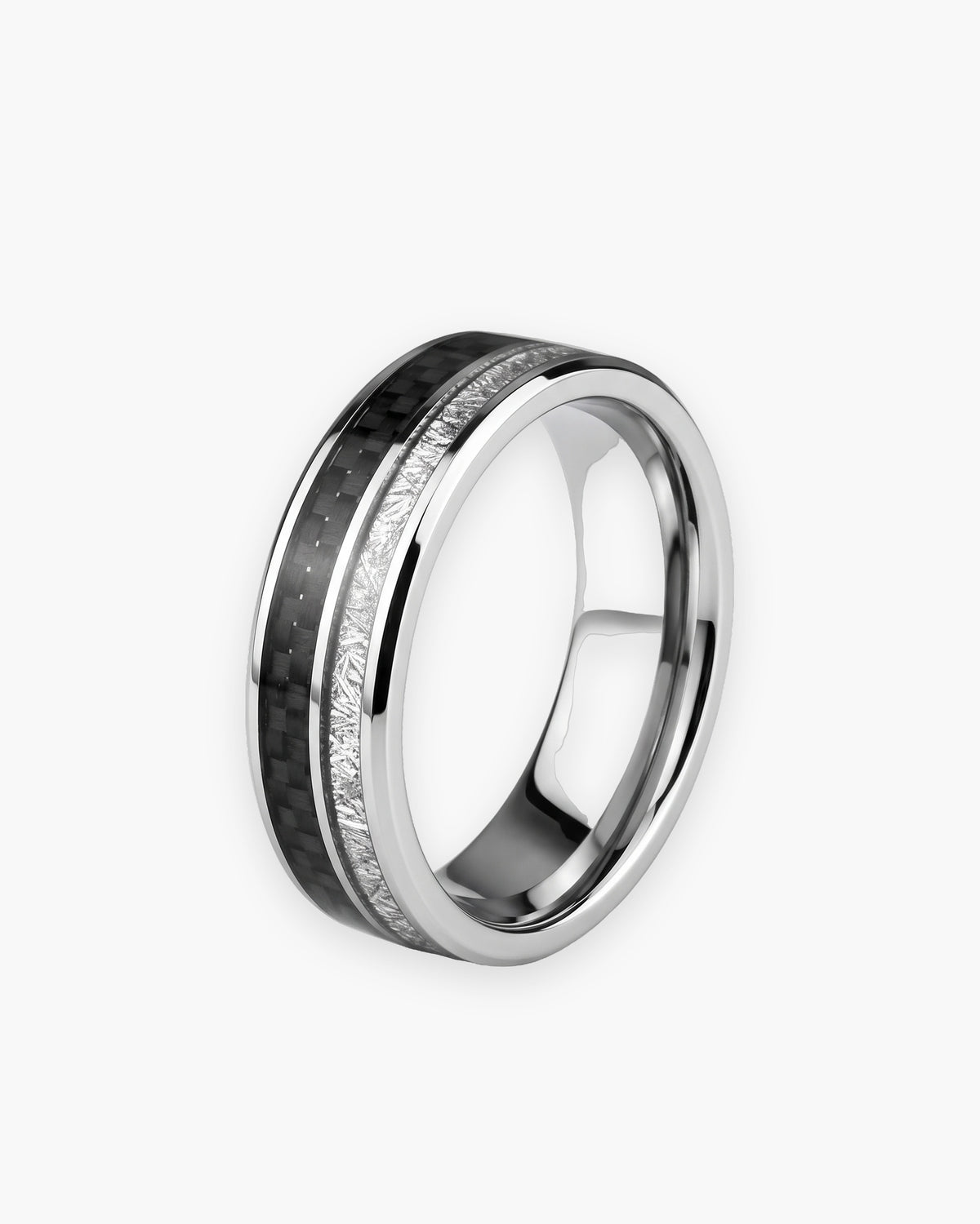 Atlas Carbon Fiber Inlay Ring in silver-tone [c:silver]