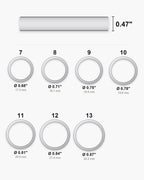 Atlas celtic knot ring ring sizes 7 to 13 with inner diameters in inches and the 0.47 inch band width [u:in]