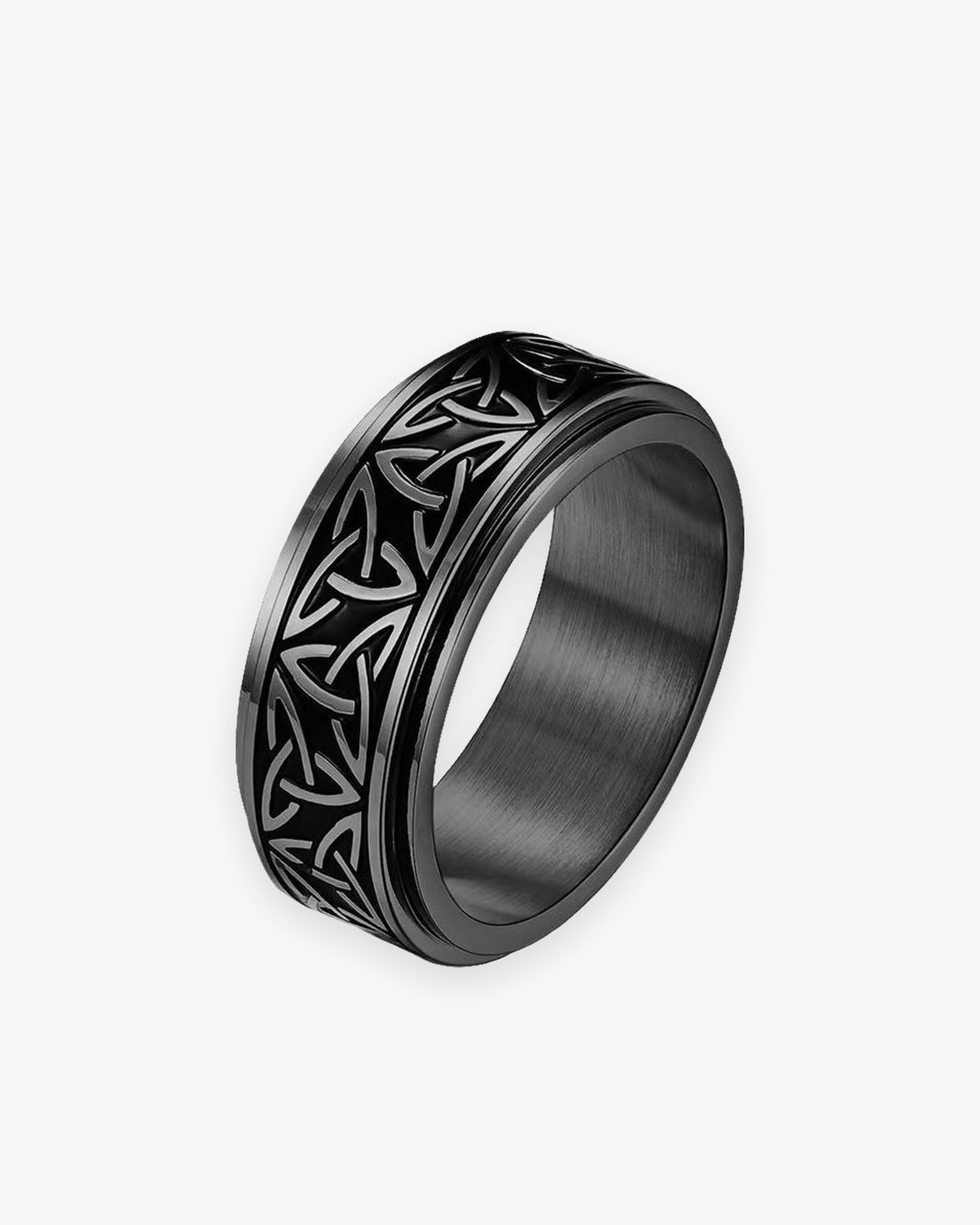 Atlas Celtic knot spinner ring in black titanium steel, 8 mm wide [c:black]