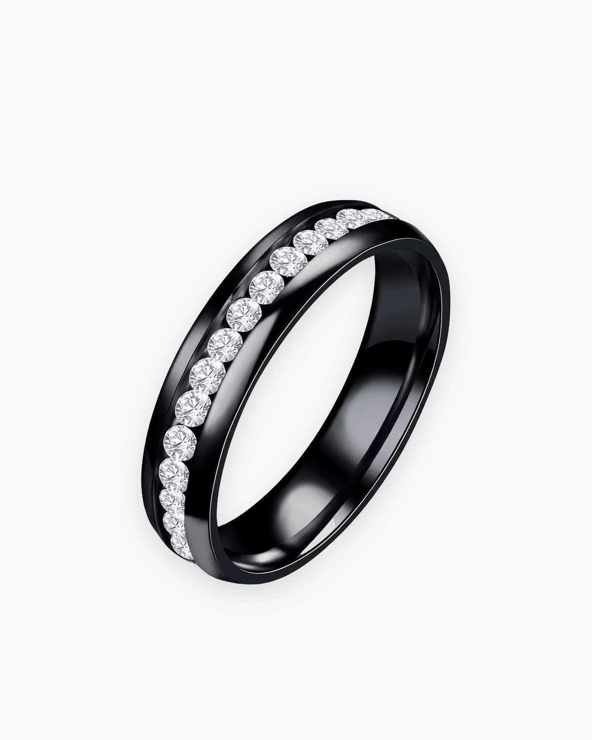 Atlas channel-set cubic zirconia band ring in black titanium steel, 6 mm wide [c:black]