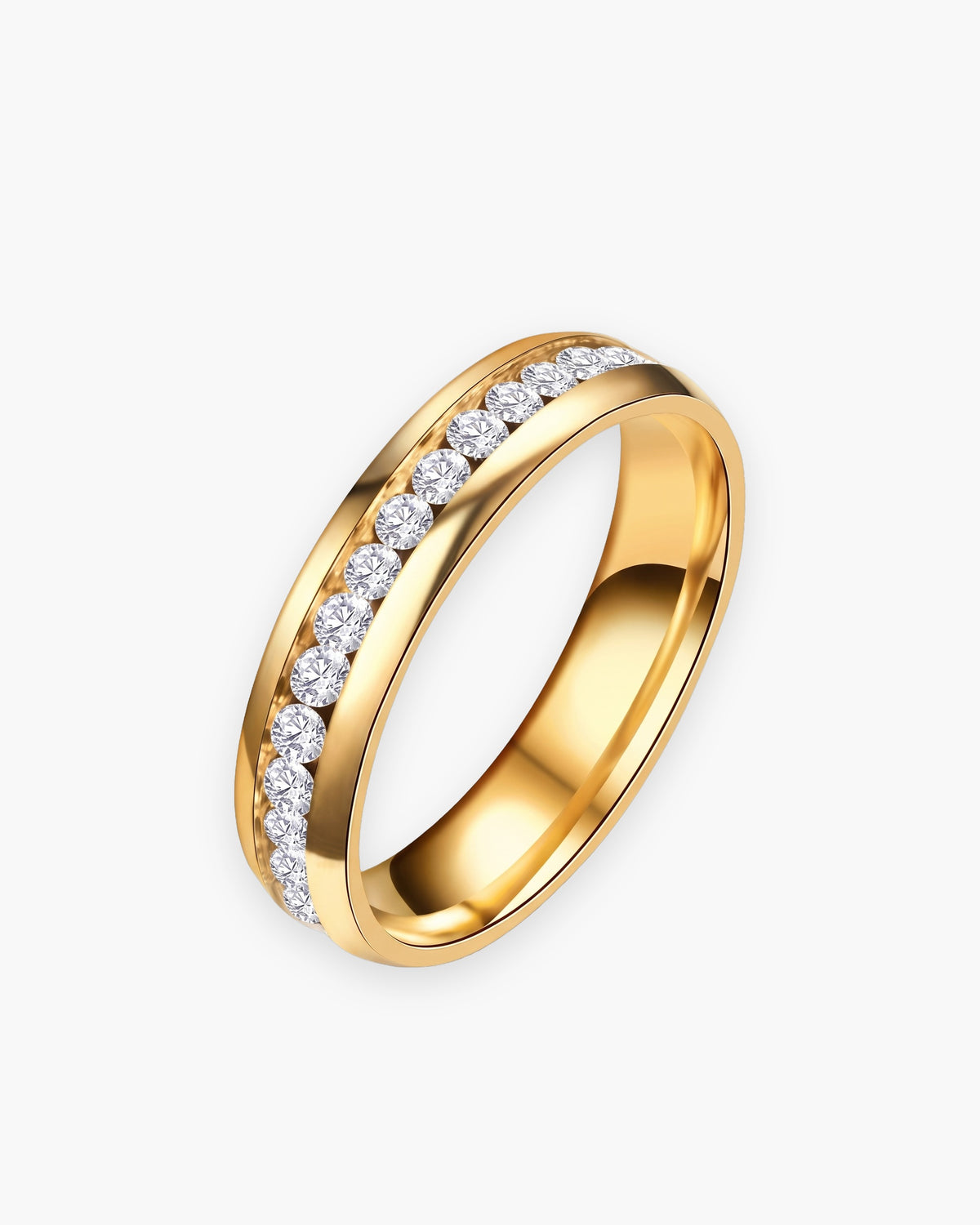 Atlas channel-set cubic zirconia band ring in gold-tone titanium steel, 6 mm wide [c:gold]