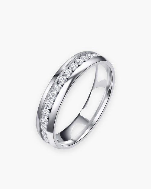 Bague homme anneau serti de zircons en acier au titane